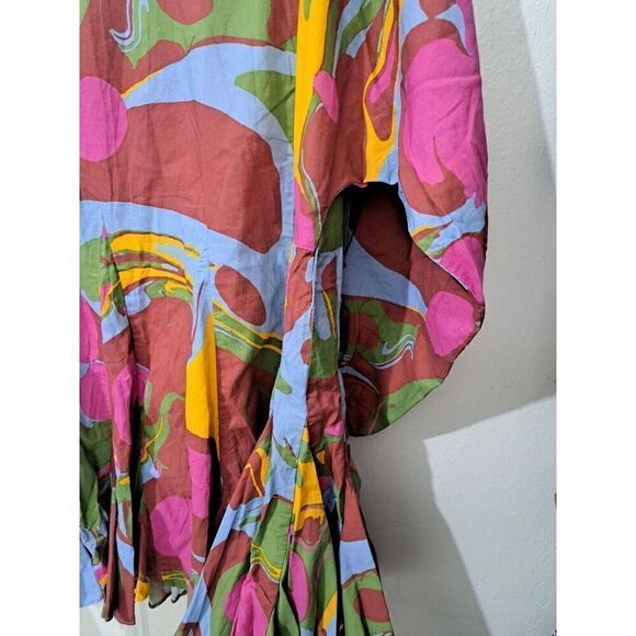 Rhode Resort Flare Mini Dress Womens Small Green Pink Watercolor Floral Artist - Picture 4 of 8